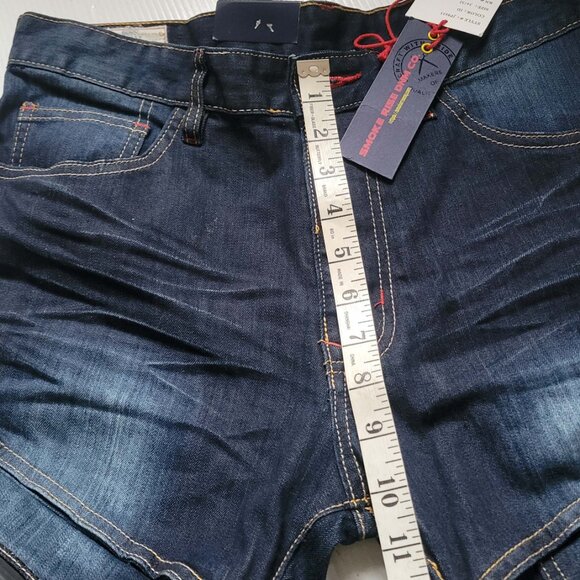 Smoke Rise Jeans Men 32x30 Blue Slim Fit Moto Biker Zipper Distressed Grunge NWT - Picture 7 of 10